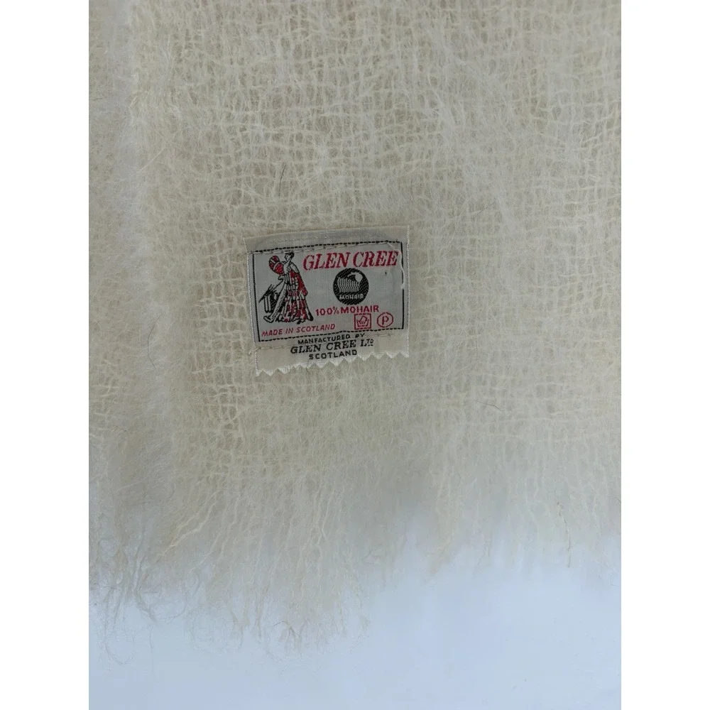 Designer Cream White Glen Cree 100% Mohair Halo Unisex Scarf Scotland! Poor Cnd!